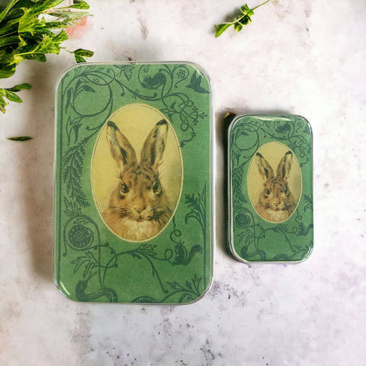 Bunny notions tin, stitch marker tin