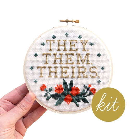 They Them Theirs Pronoun Affirmation Cross Stitch Kit