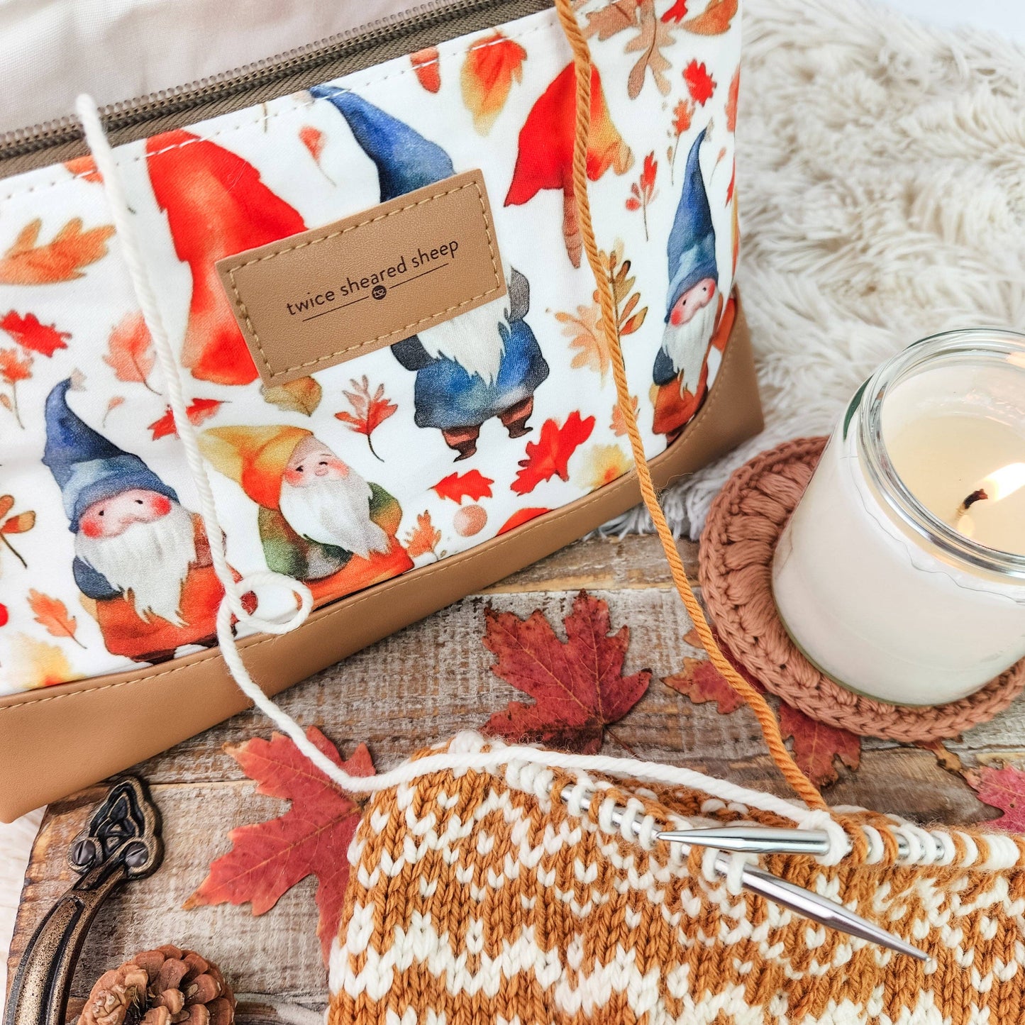 Gnome Friends Trinity Bag – Medium Zippered Knitting Project Bag