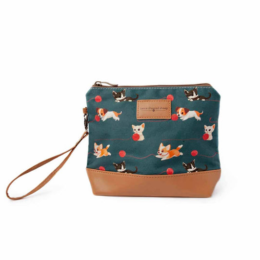 Mini Trini Bag – Small Zippered Sock Project Bag - Cats & Dogs