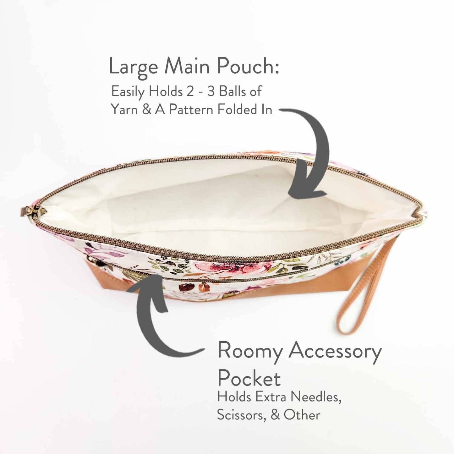 Spring Floral Trinity Bag – Medium Zippered Knitting Project Bag