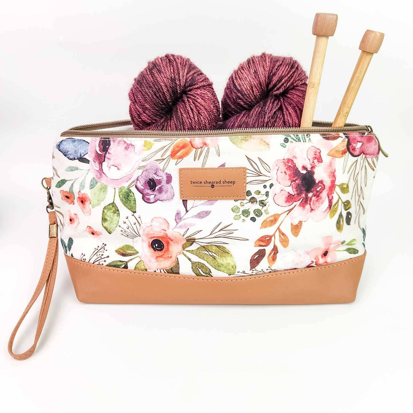 Spring Floral Trinity Bag – Medium Zippered Knitting Project Bag