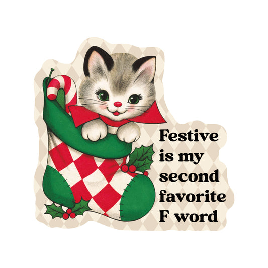 Holiday Christmas Cat Swear High Quality Vinyl Sticker