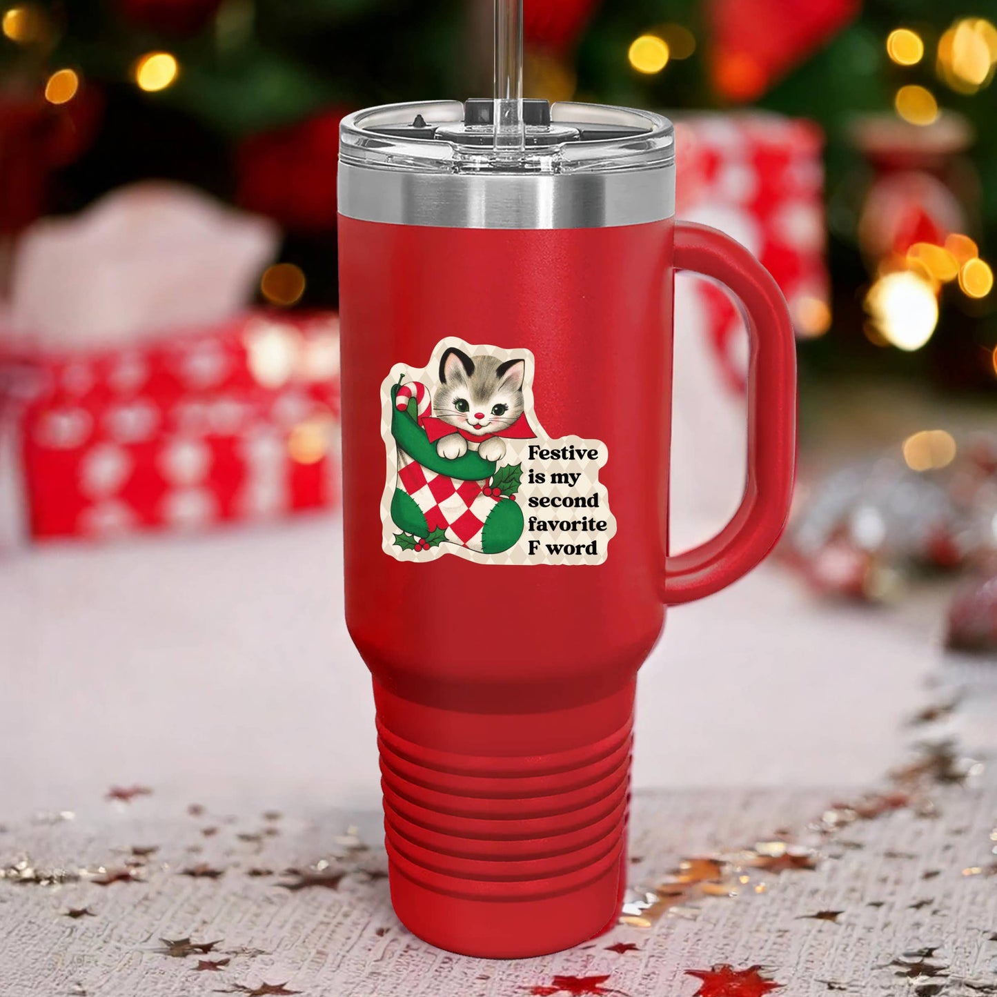 Holiday Christmas Cat Swear High Quality Vinyl Sticker