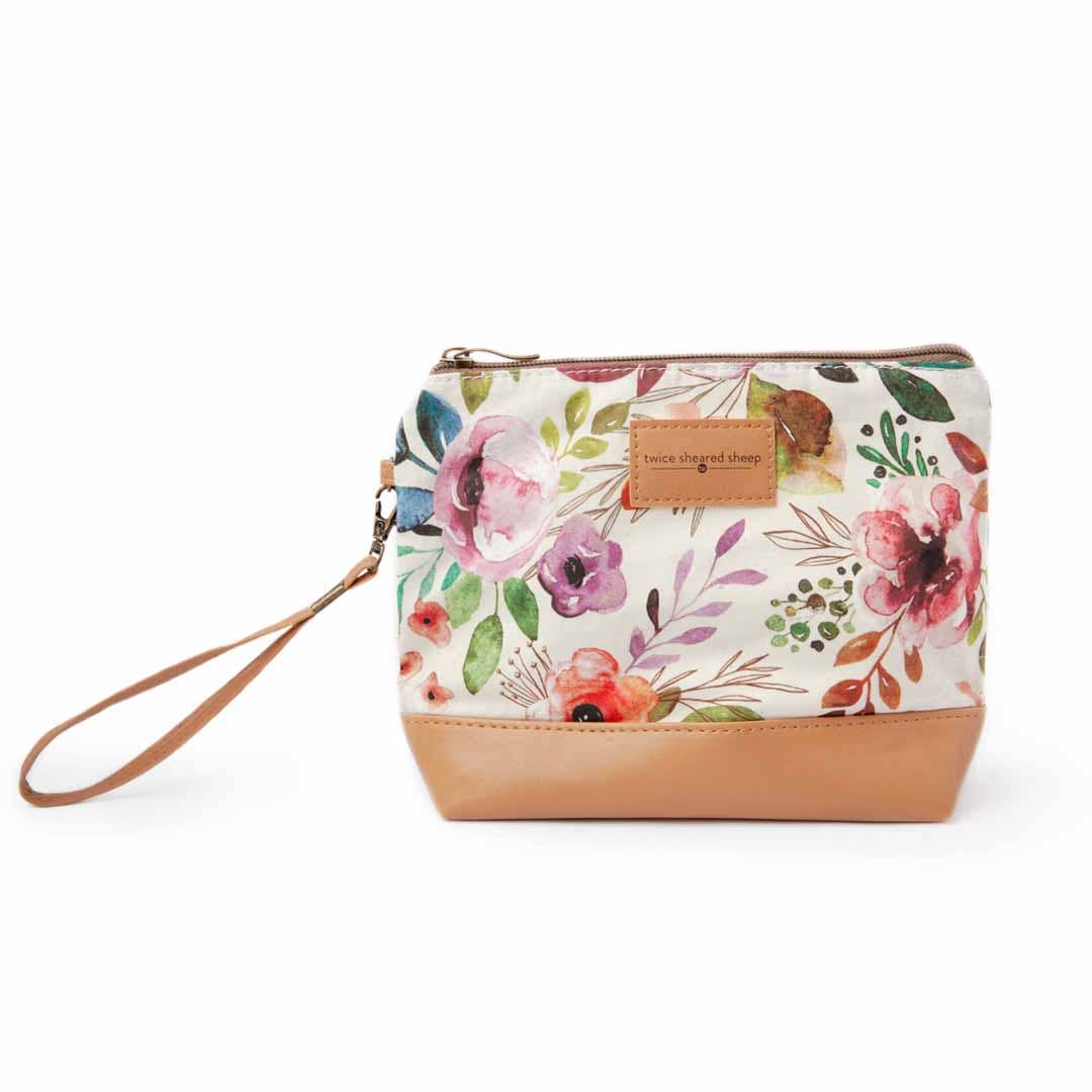 Mini Trini Bag – Small Zippered Sock Project Bag - Spring Floral