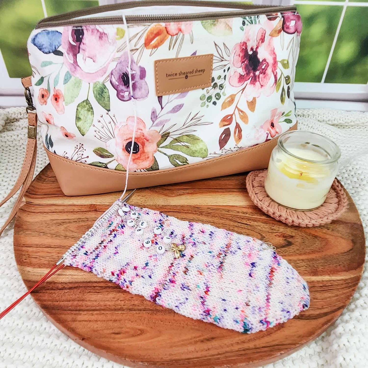 Spring Floral Trinity Bag – Medium Zippered Knitting Project Bag