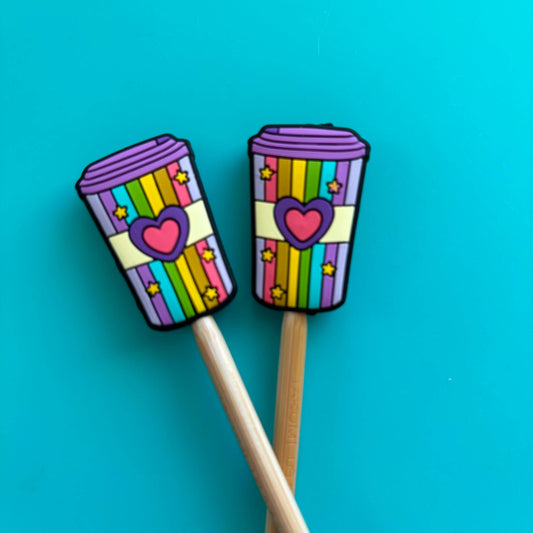 Rainbow Coffee Cup Knitting Needle Point Protectors