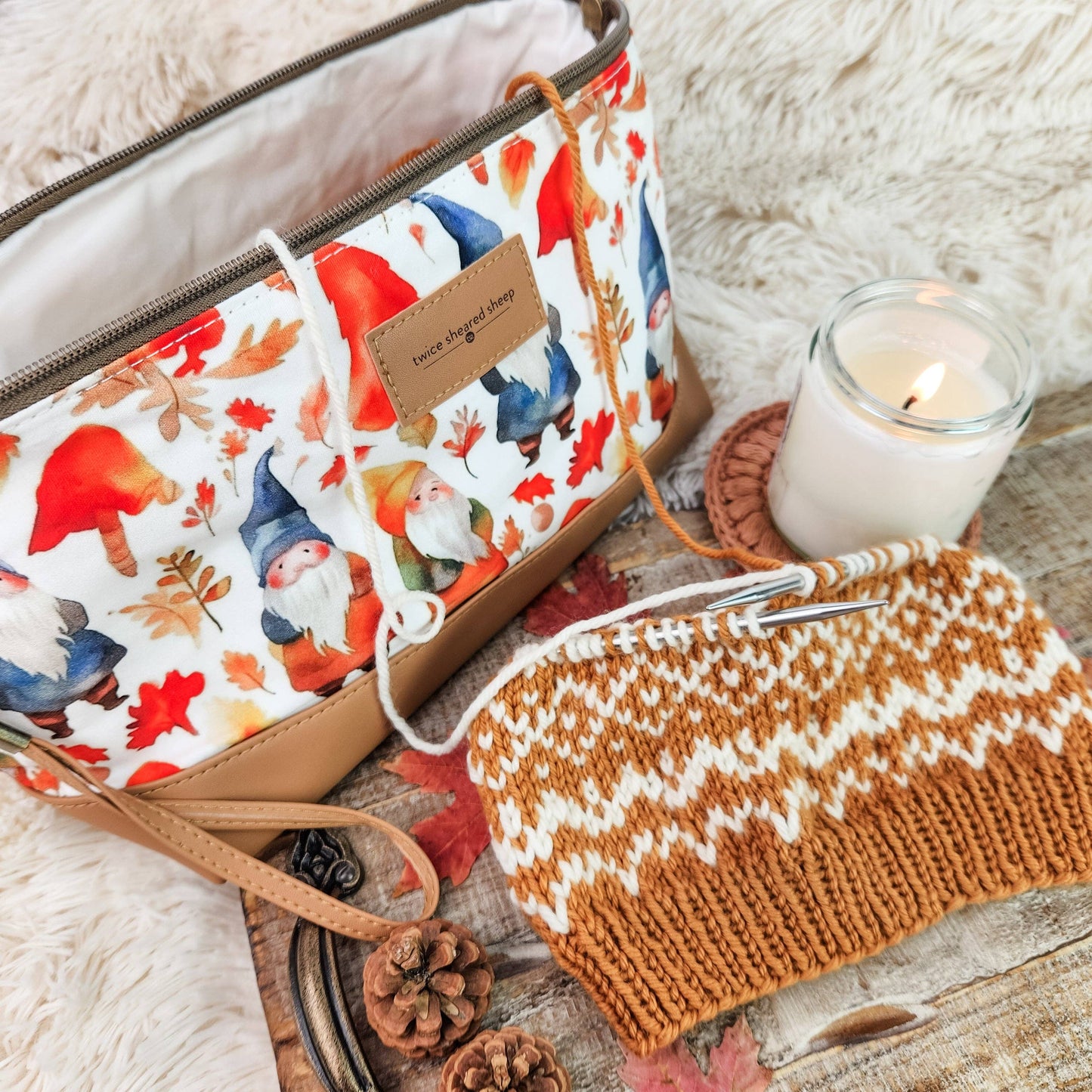 Gnome Friends Trinity Bag – Medium Zippered Knitting Project Bag